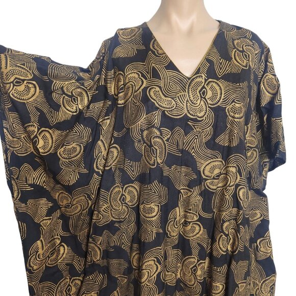 Nubian Queen Kaftan One Size Black and Gold Print Caftan - Picture 1 of 11